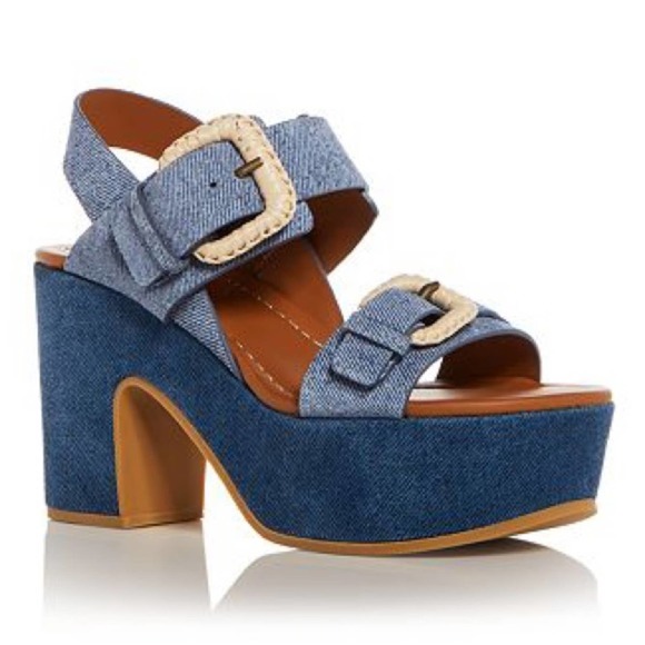 See By Chloe Shoes - See by Chloe Rafia Denim Platform Sandals